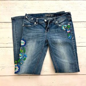 Grace In LA low rise skinny embroidered jeans size 28